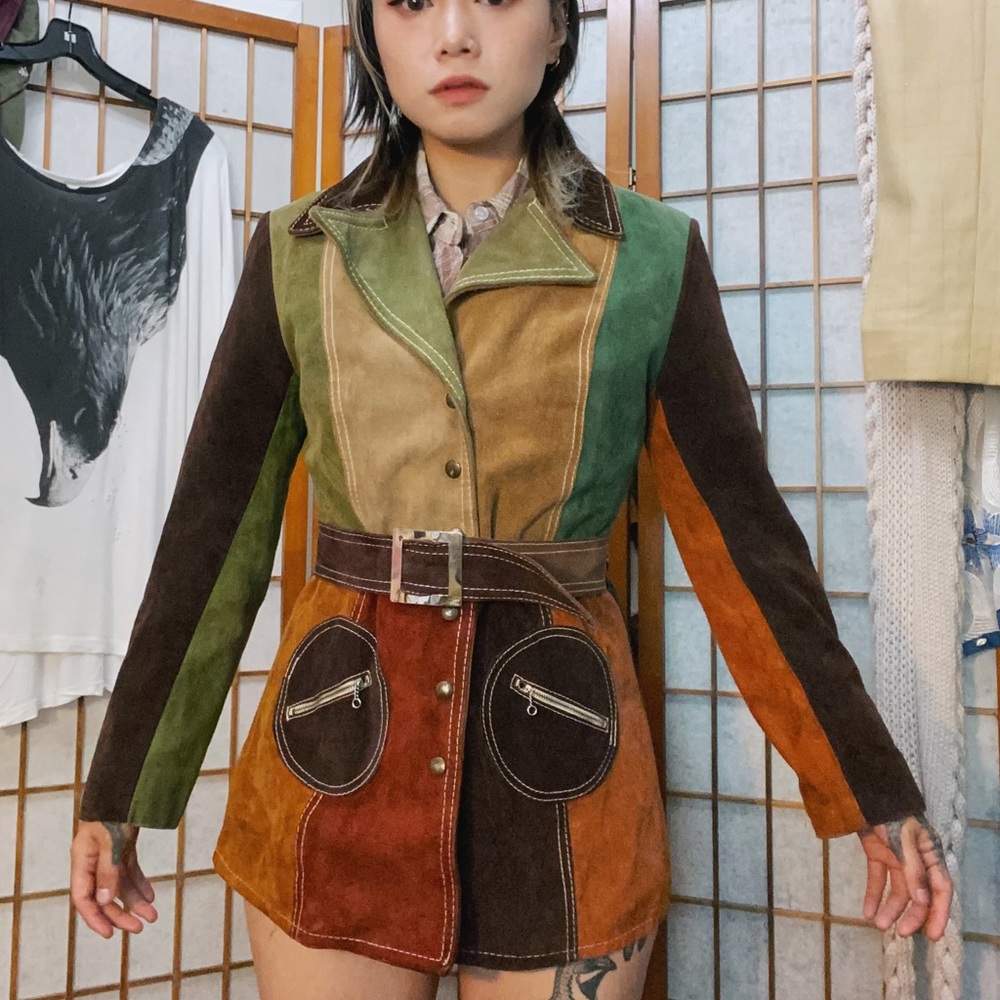 Vintage 60s suede patchwork belted coat